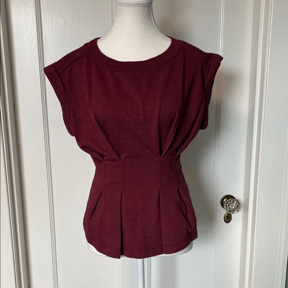 Maeve Rich Burgundy Peplum Top - Picture 1 of 6
